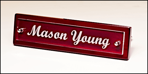 Rosewood-Finish Nameplate.
