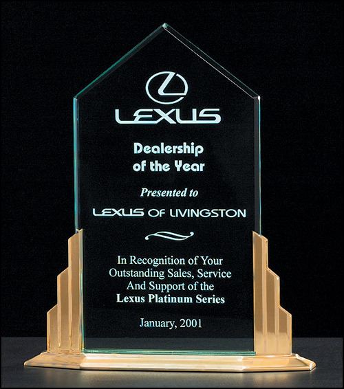 Acrylic Award on a Goldtone Finish Aluminum Base.