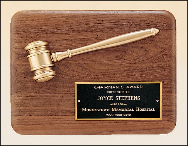 Antique Bronze Gavel Plaque.