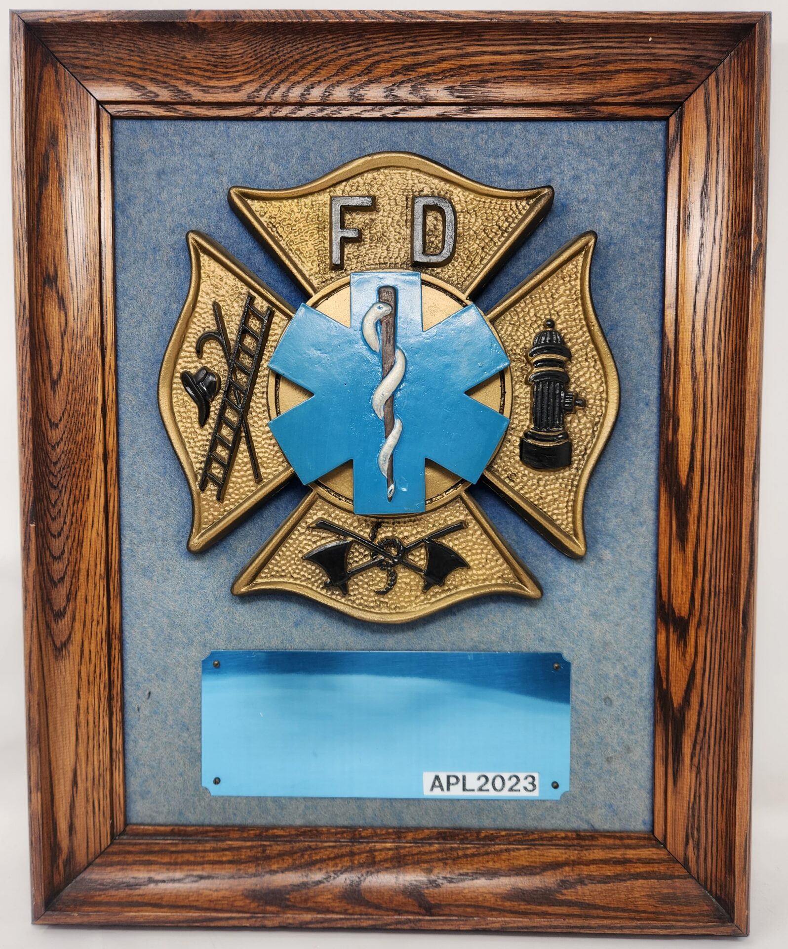 Star of Life on Maltese Mounted on Blue Background.