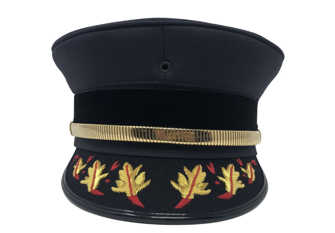 03-NVGF - Navy Blue Bell Cap with Flame Trim.