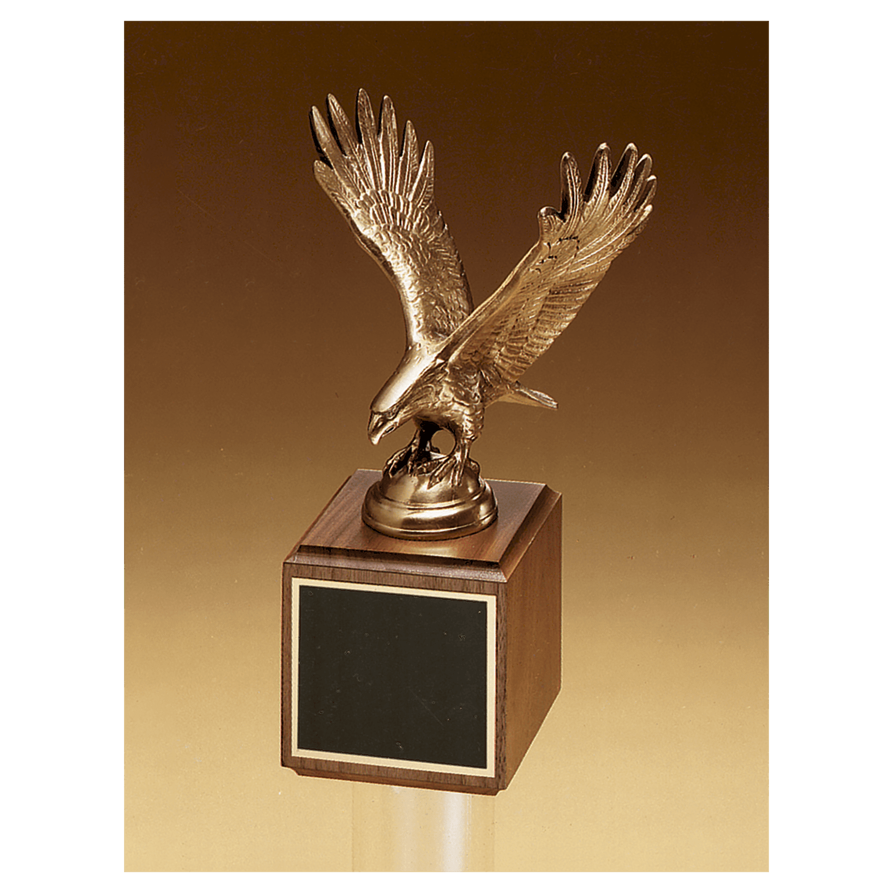 Antique Bronze Eagle Casting on Walnut Base with Black Brass Plate.