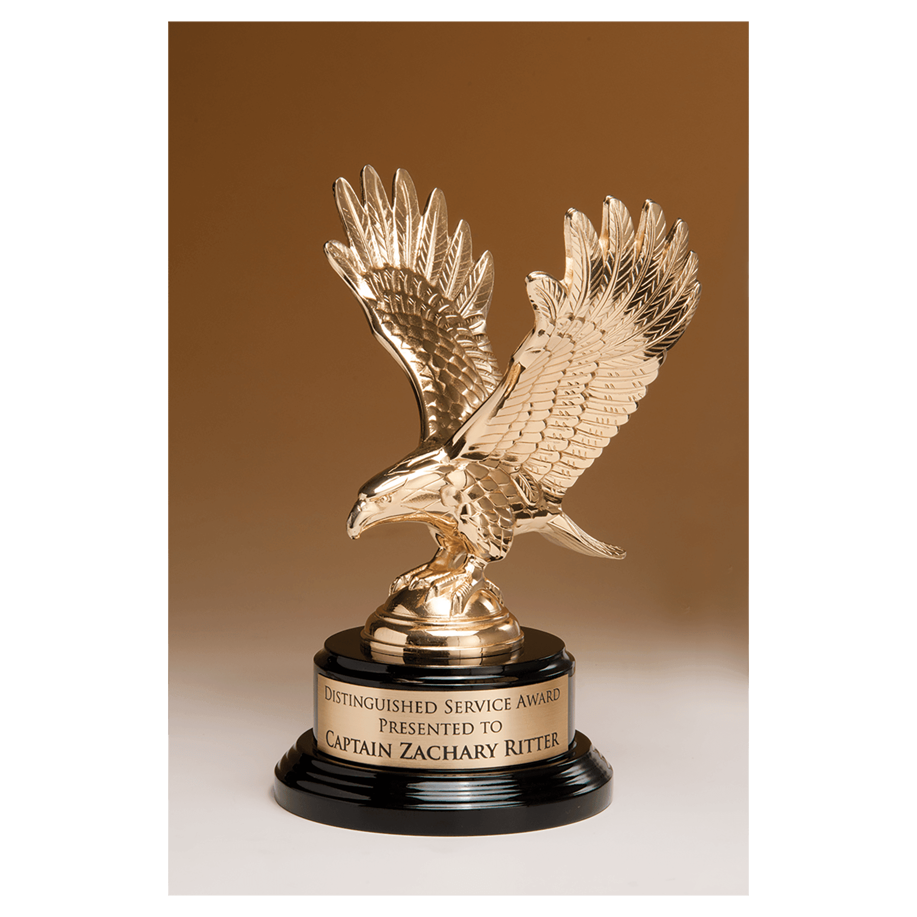 Gold Finish Metal Eagle on Black Piano Finish Base.