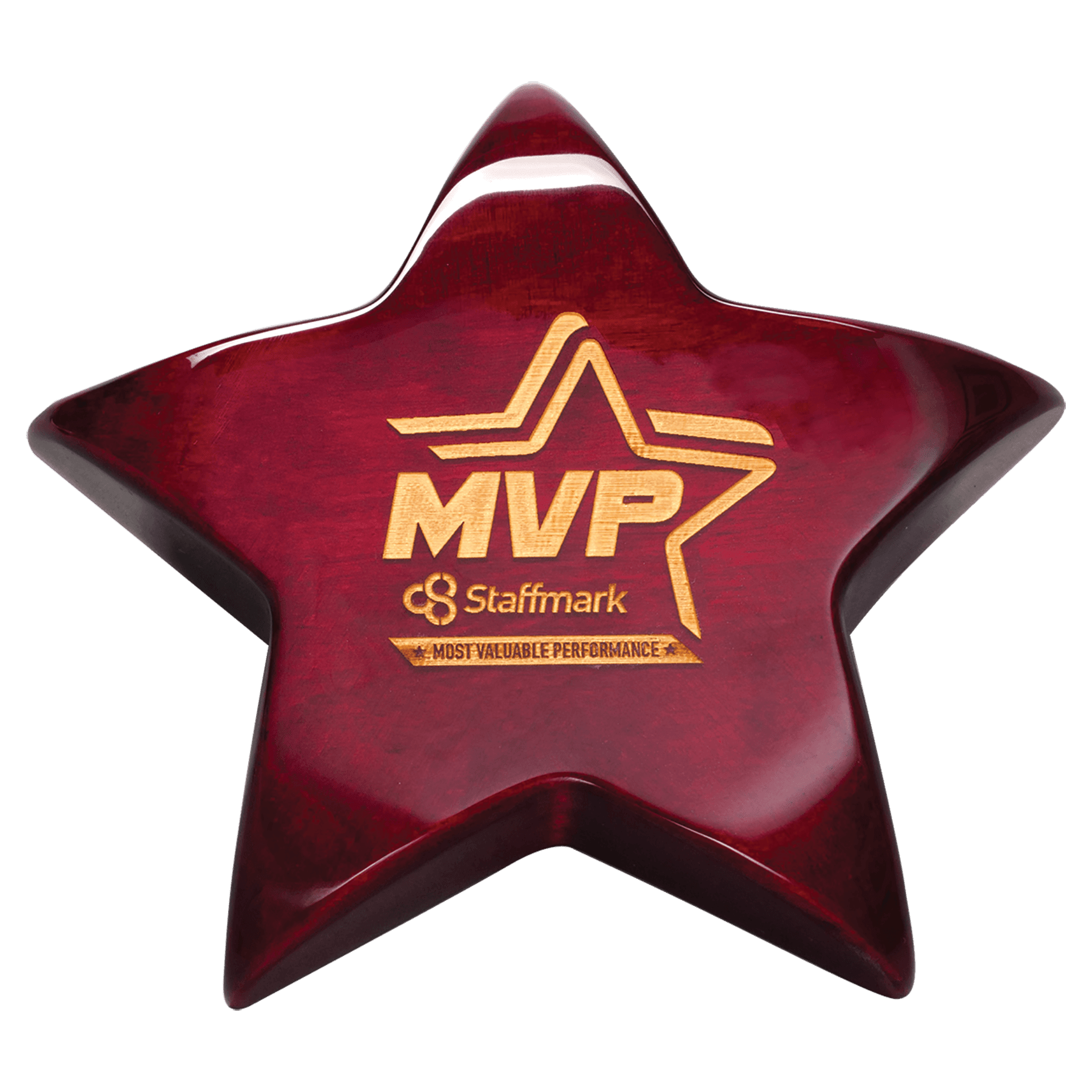 Rosewood Piano Finish Star Paperweight with Felt Bottom.