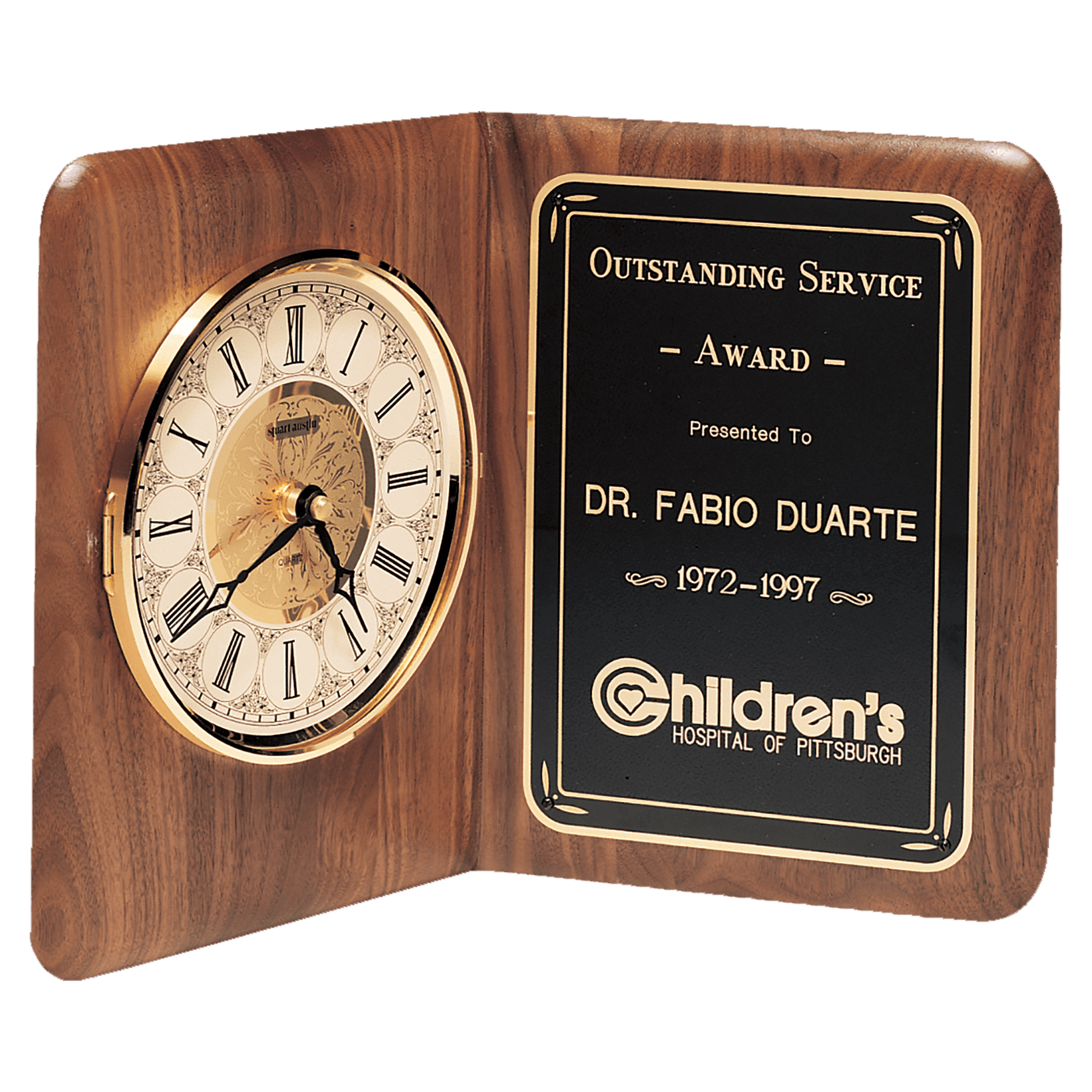 Book Clock, Brass Diamond Spun Bezel, Ivory Dial.