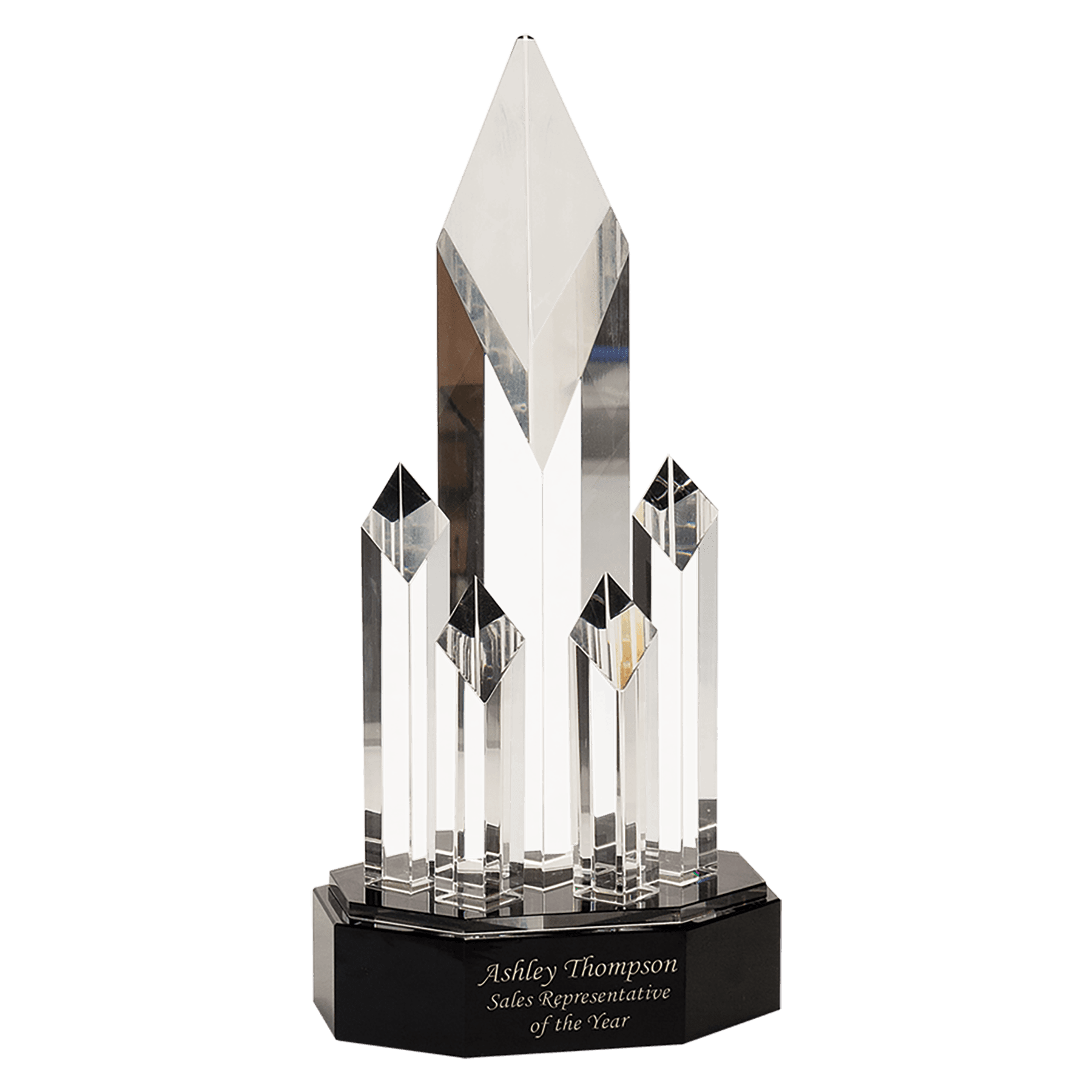 Crystal 5 Rising Diamond on Black Pedestal Base.