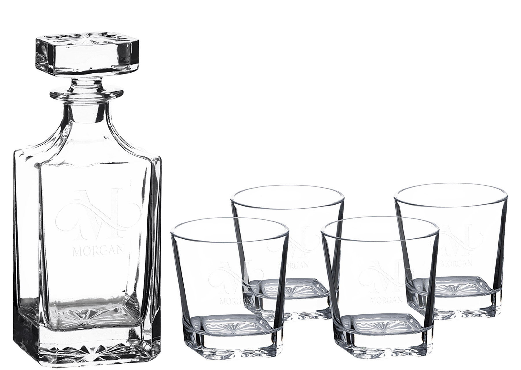 Square Glass Decanter with 4 Glasses.