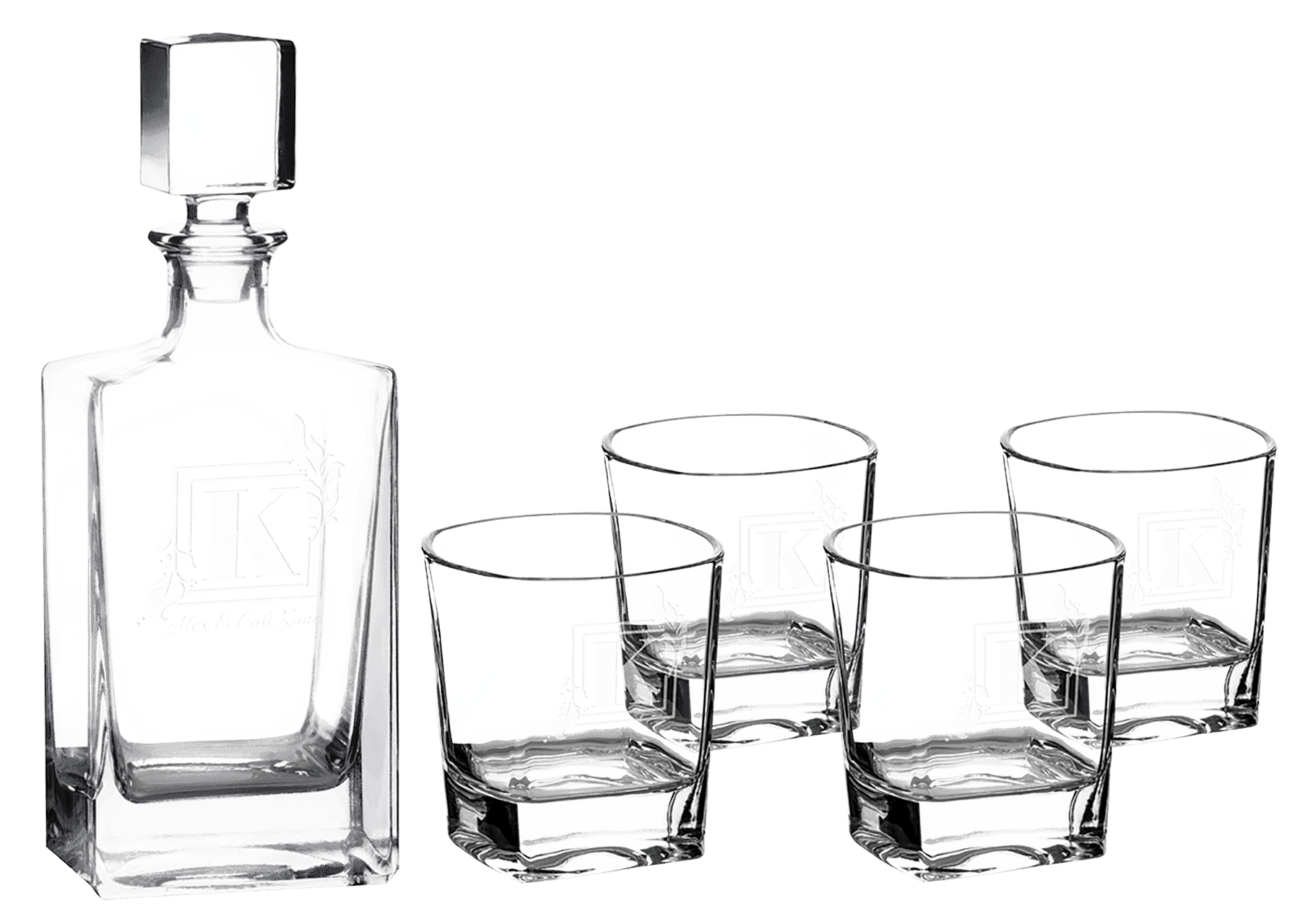 Rectangle Glass Decanter with 4 Glasses.