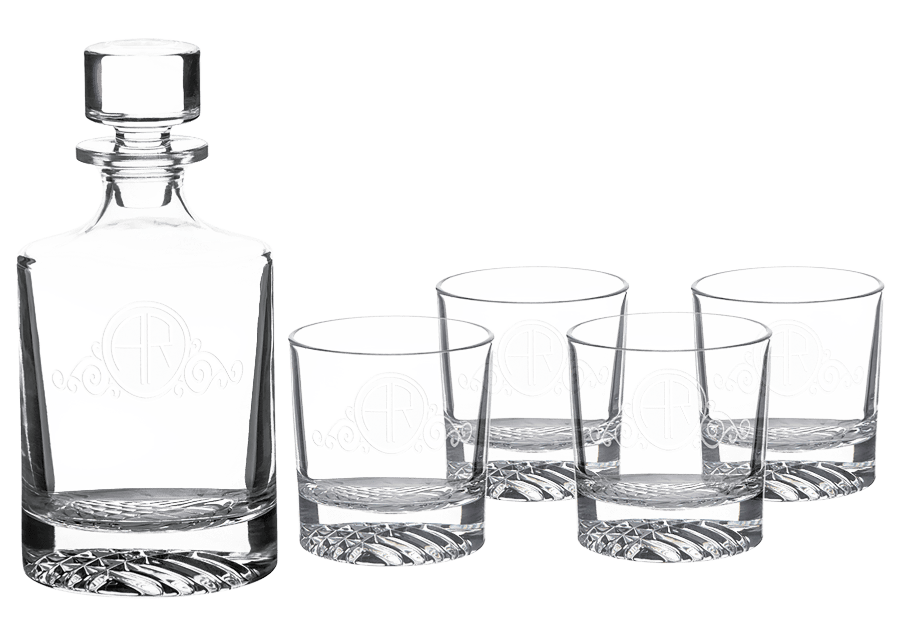 Round Glass Decanter with 4 Glasses
