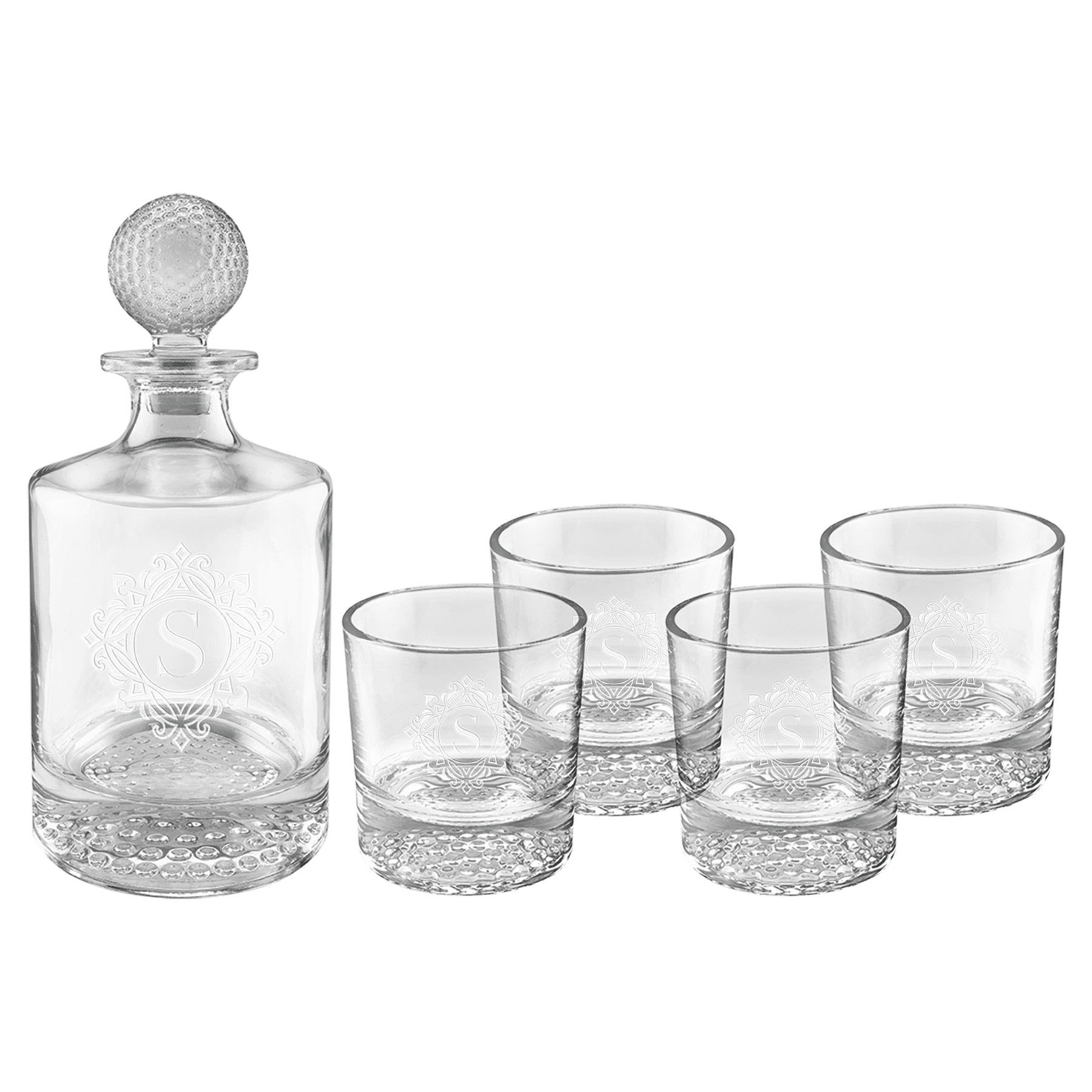 Round Golf Glass Decanter with Glasses.