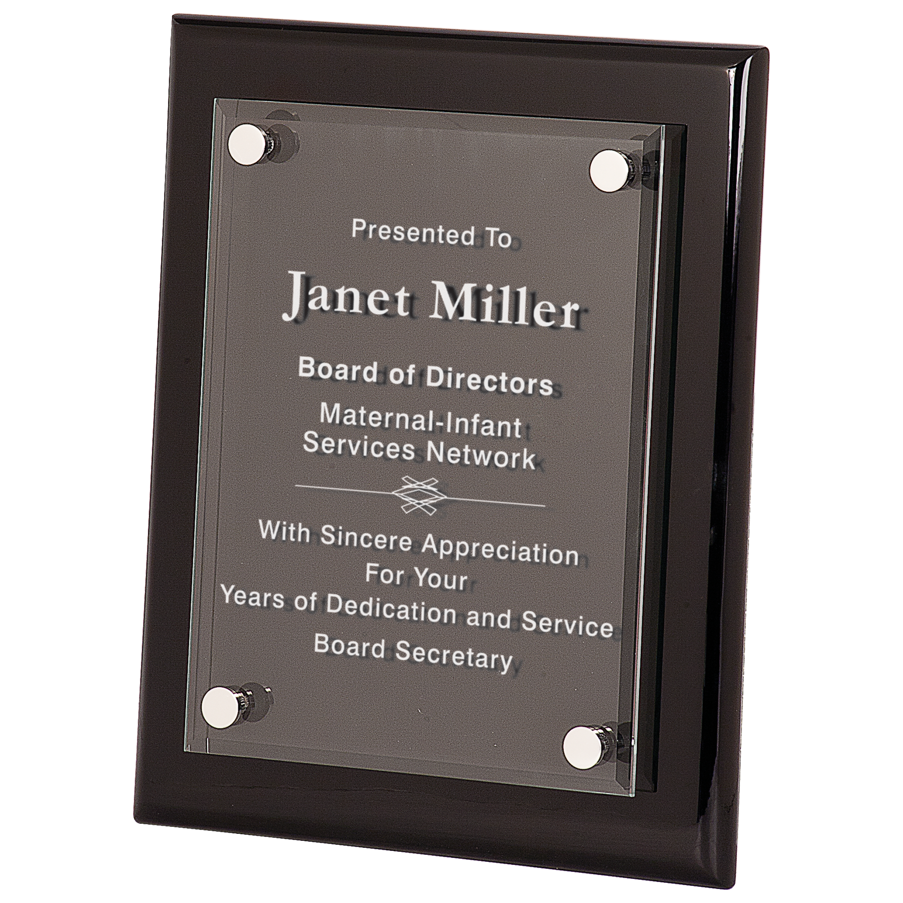 Premier Black Piano Finish Floating Acrylic Plaque.