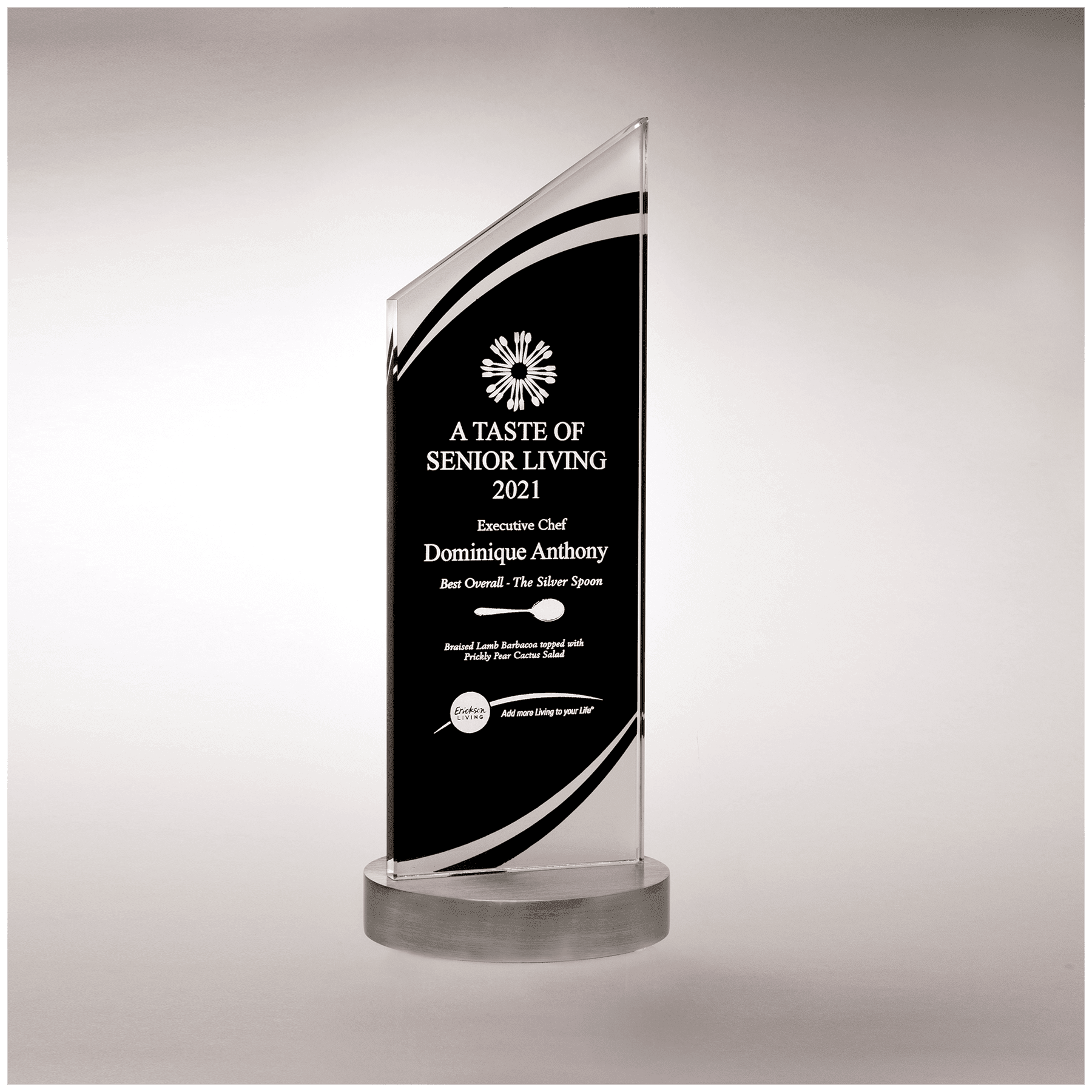 Black Silkscreened Glass with Frosted Accents.