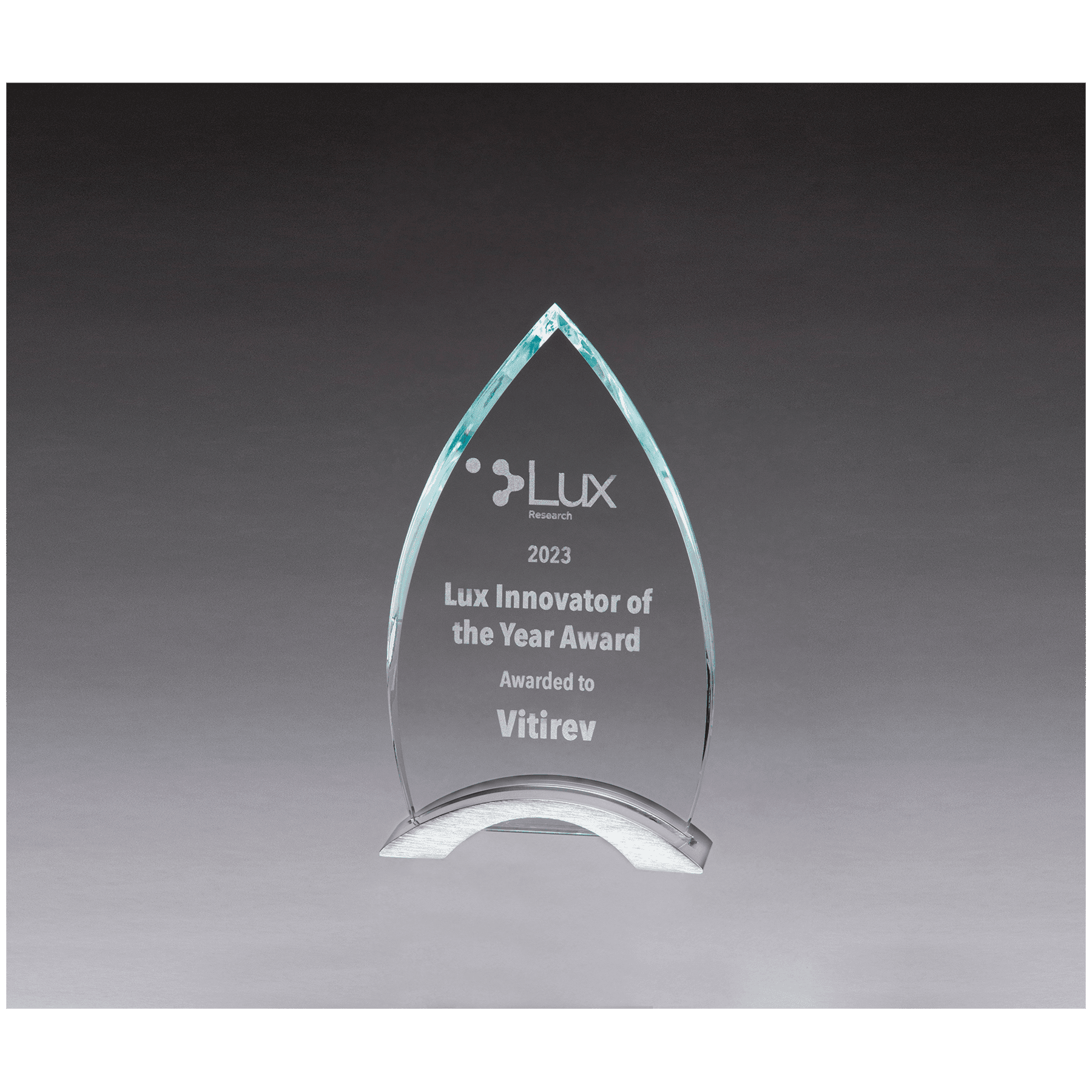 Flame Series Clear Glass Top with Brushed Silver Aluminum Base.