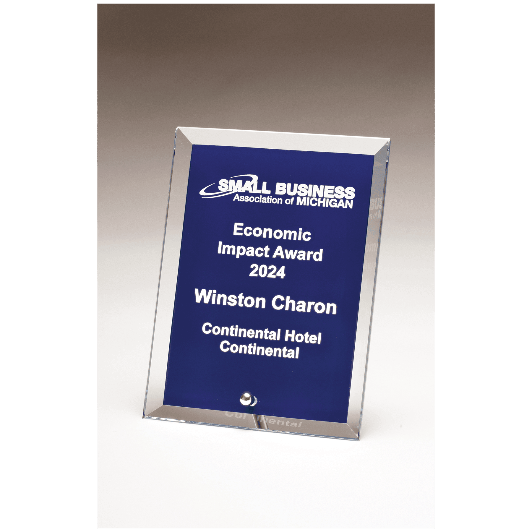 Clear Glass Plaque with Painted Blue Background.