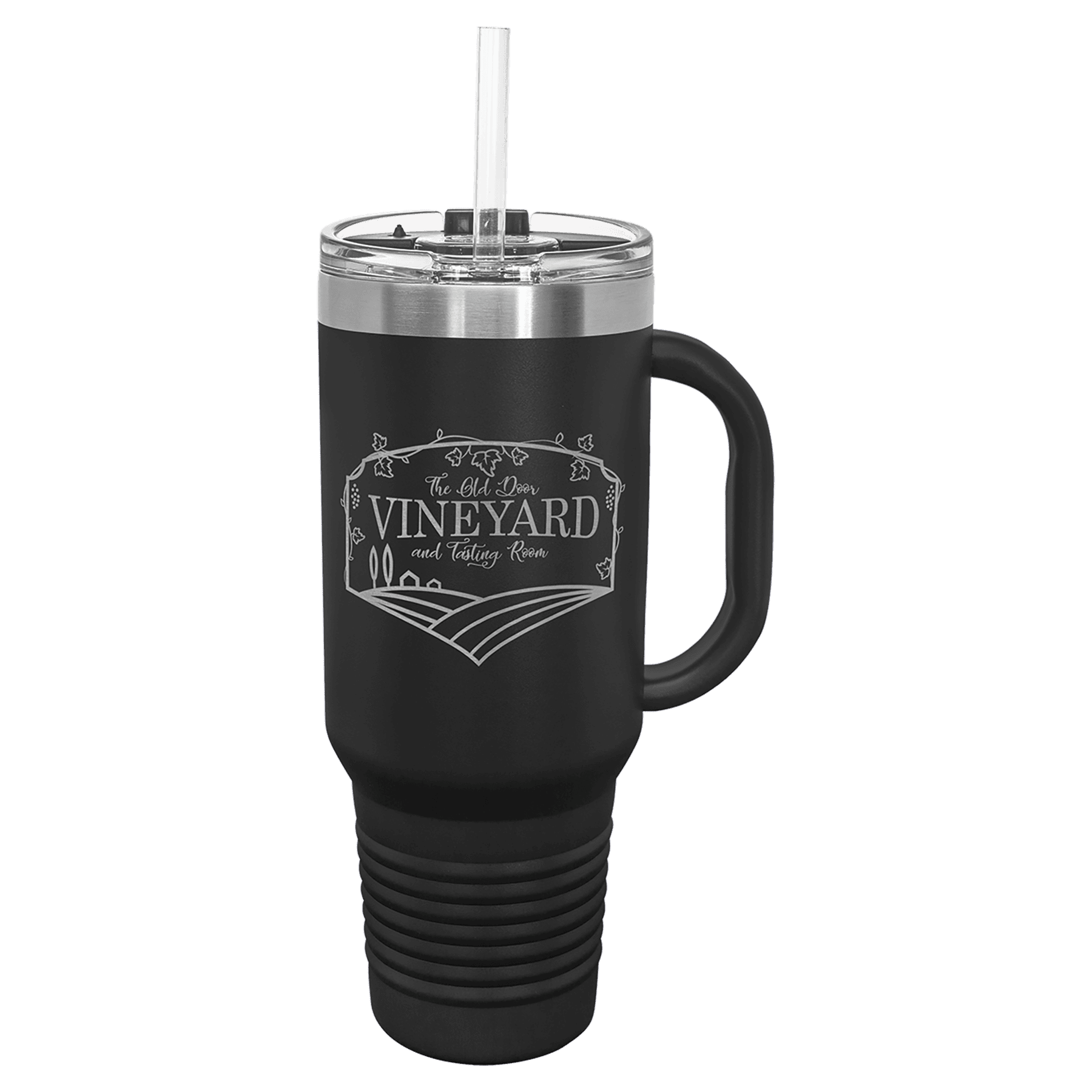 40 oz. Travel Mug with Snap Lid and Straw.