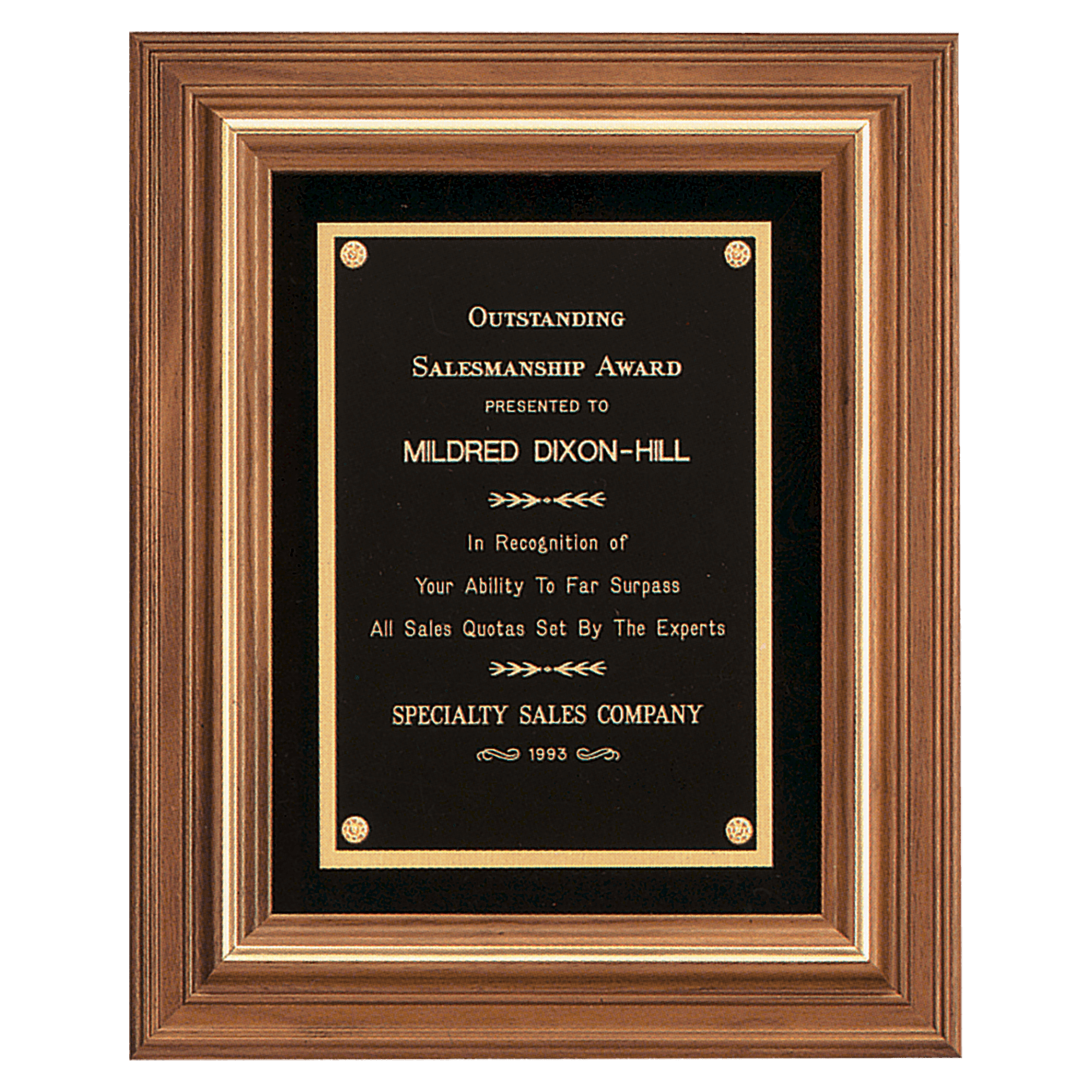 Walnut Framed with Gold Trim and Black Velour.