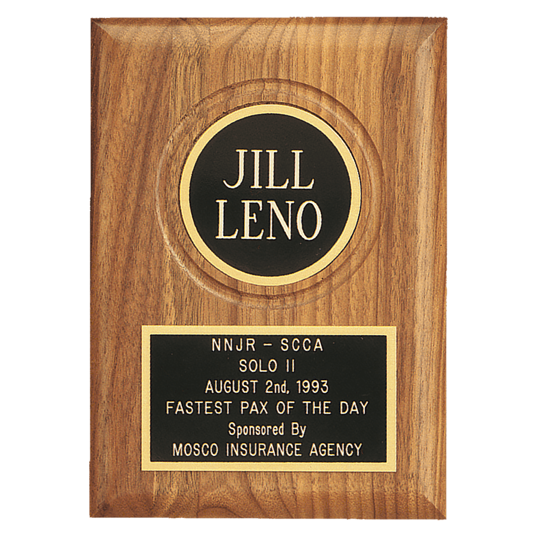 Walnut Plaque with Brass Disc.