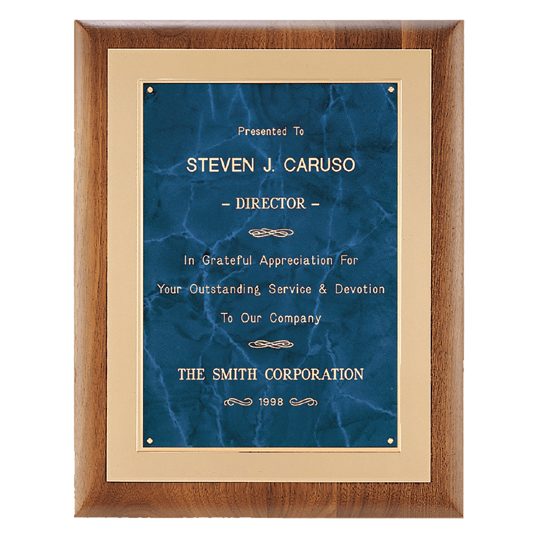 Walnut Plaque with Sapphire Marble Plate.