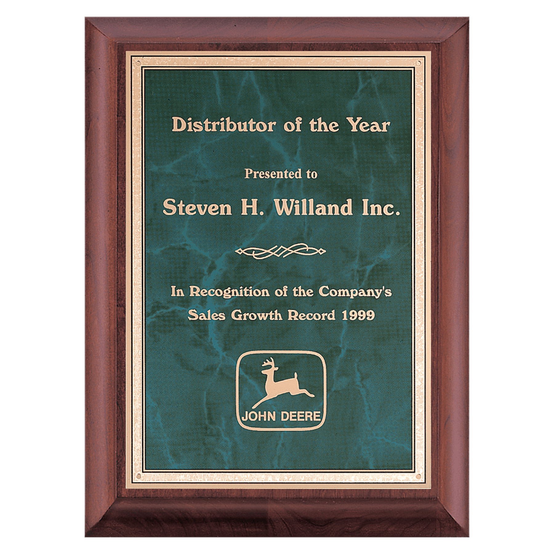 Cherry Finish Plaque with Emerald Marble/Gold Plate.