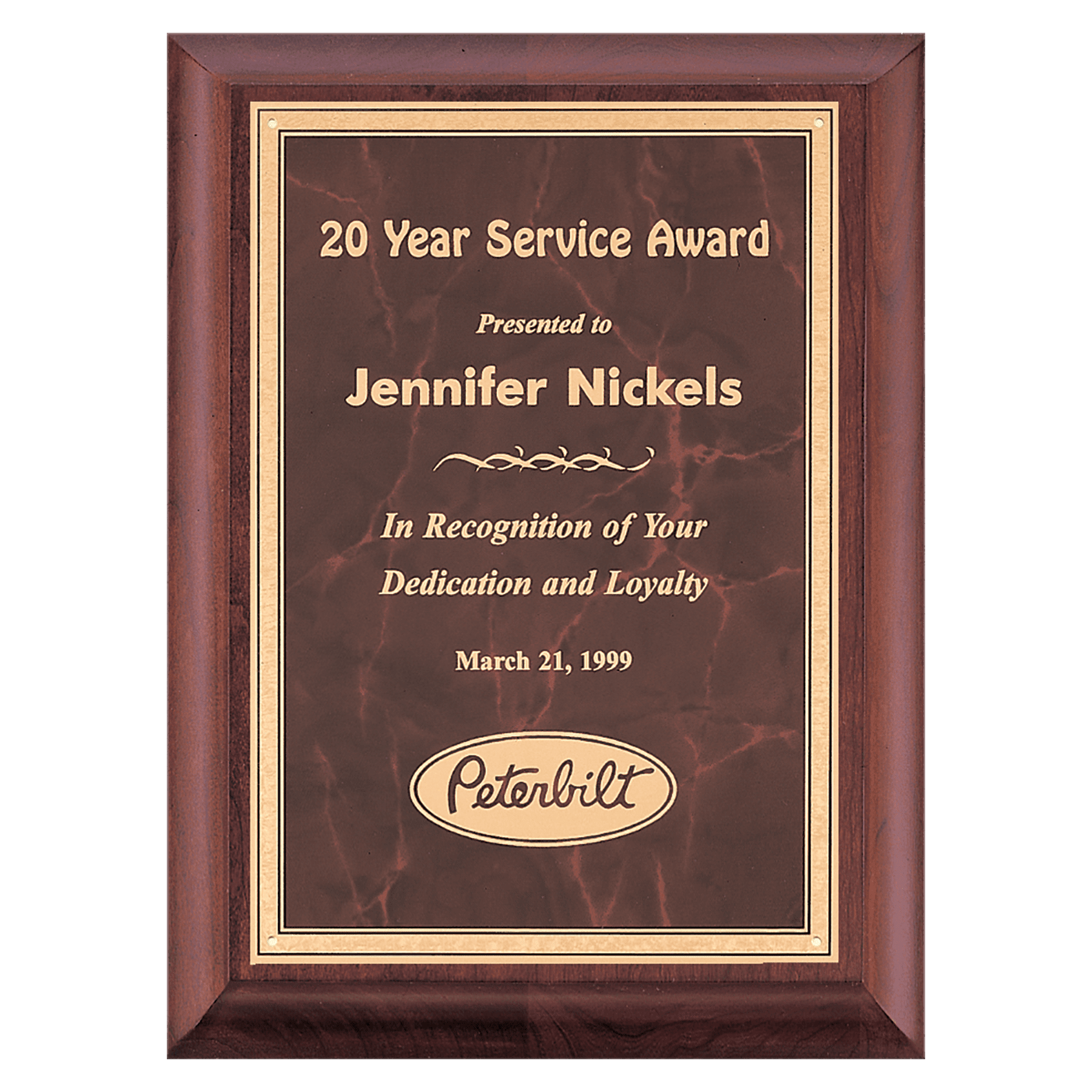 Cherry Finish Plaque with Ruby Marble/Gold Plate.