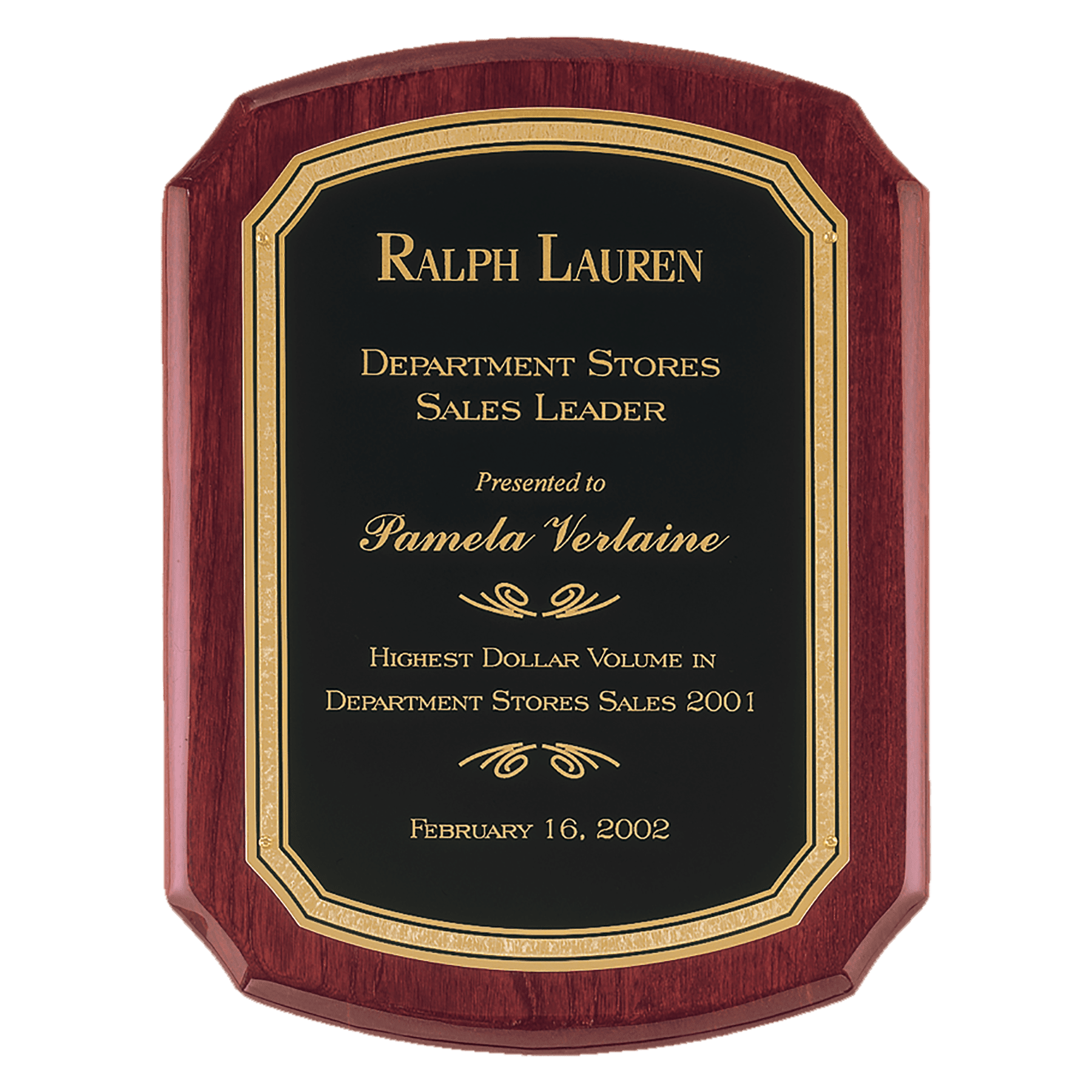 Rosewood Piano Finish Plaque with Black/Gold Plate.