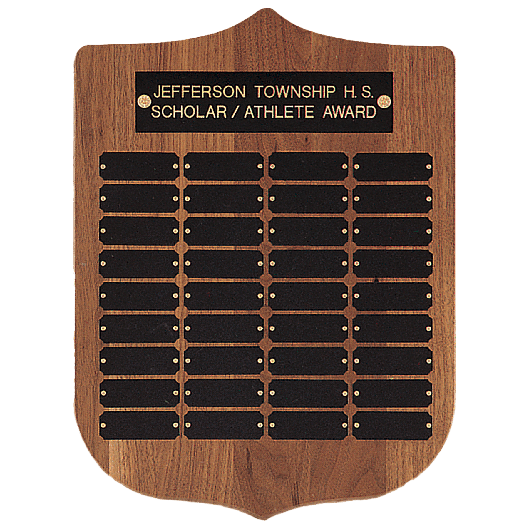 American Walnut 36 Plate Perpetual Plaque with Black Brass Plates.