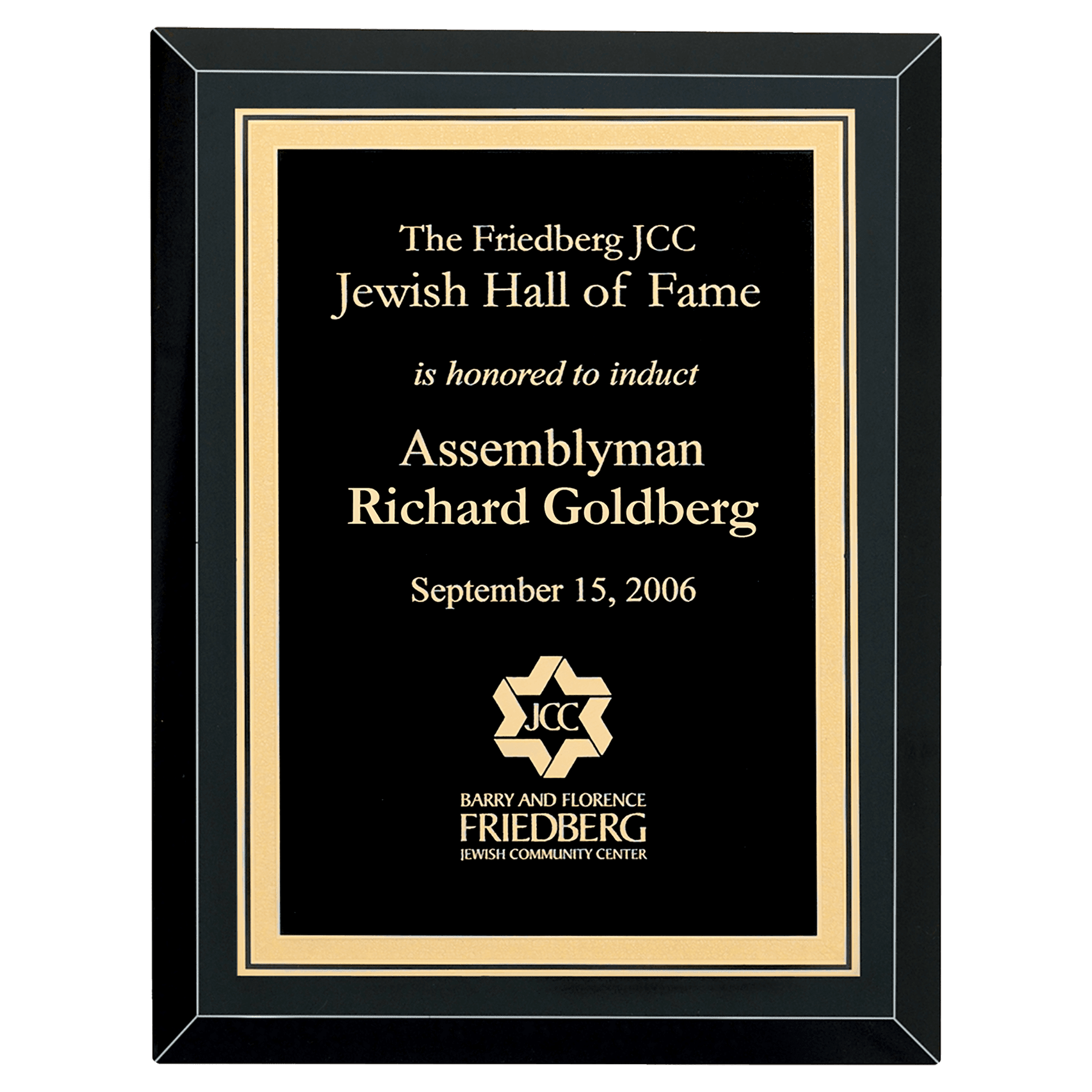 Black Glass Plaque with Black/Gold Florentine.