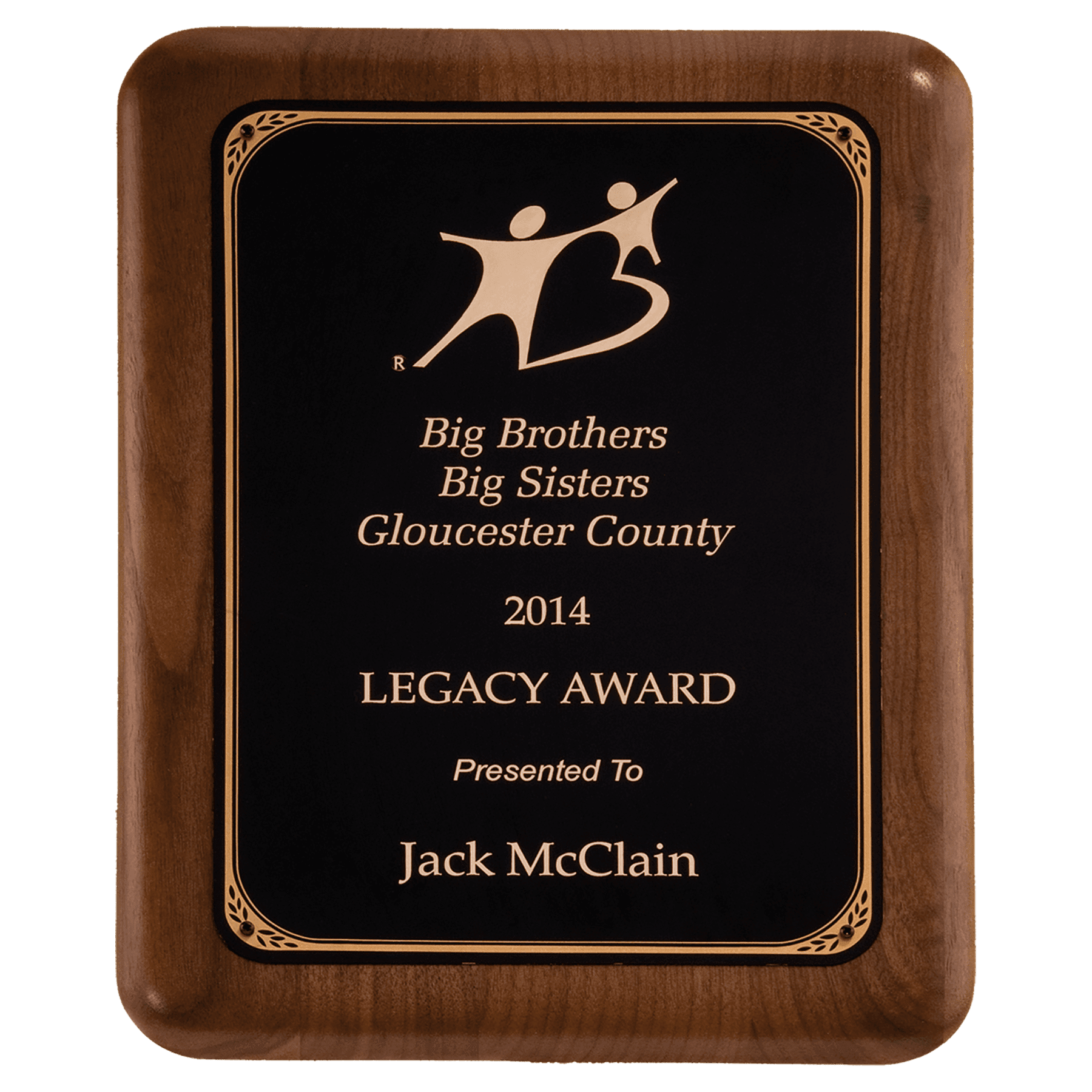Walnut Plaque with Gold Border.