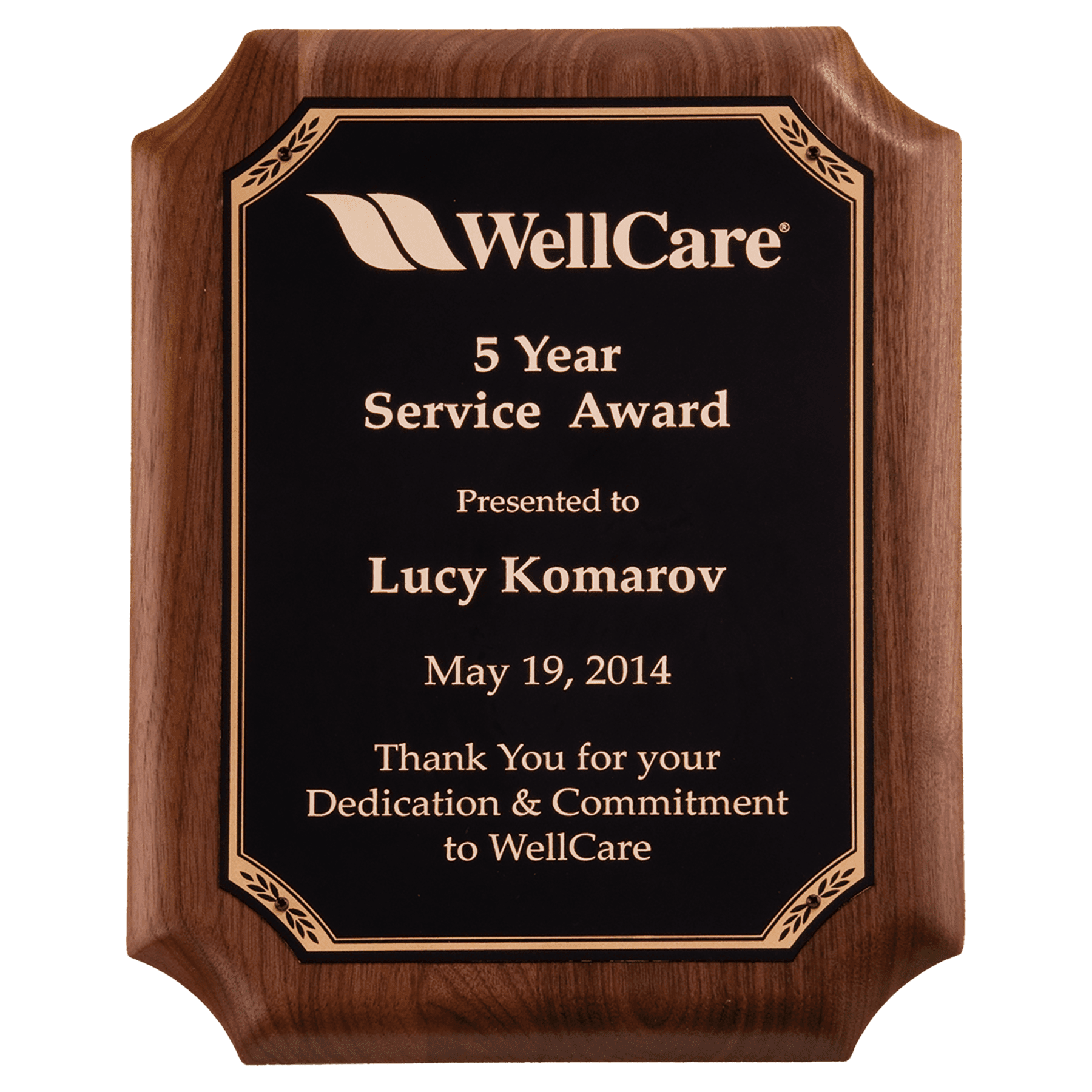 Walnut Plaque with Gold Border.