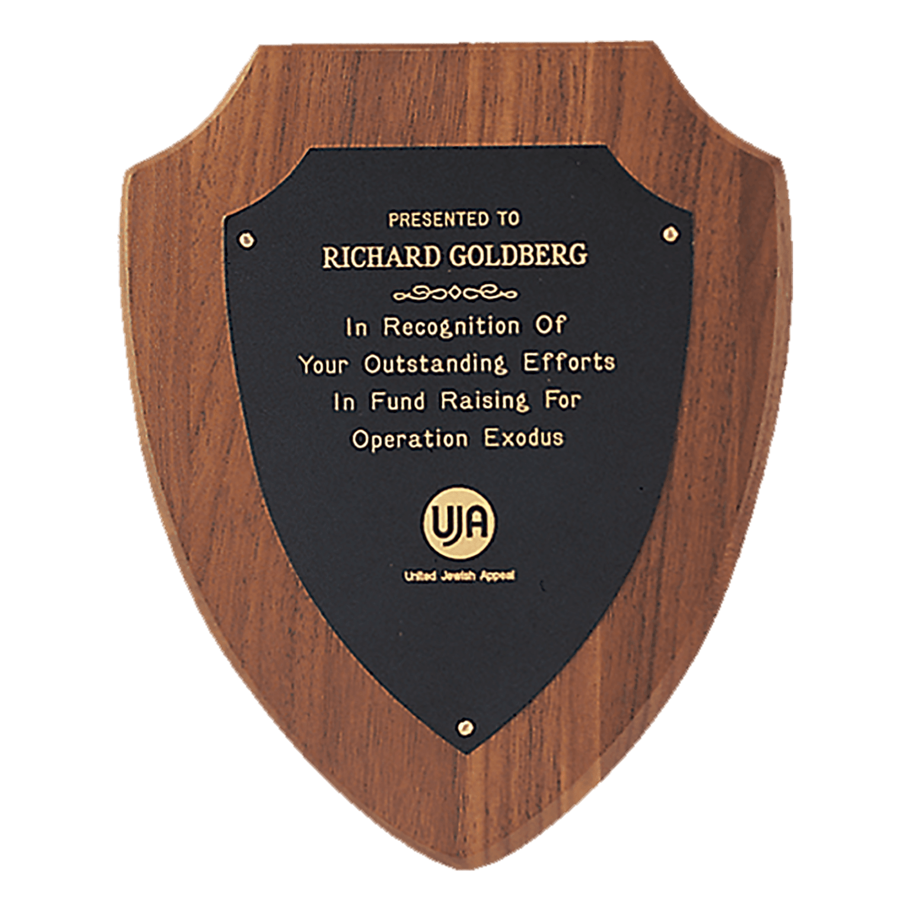 American Walnut Plaque with Black Brass Plate.