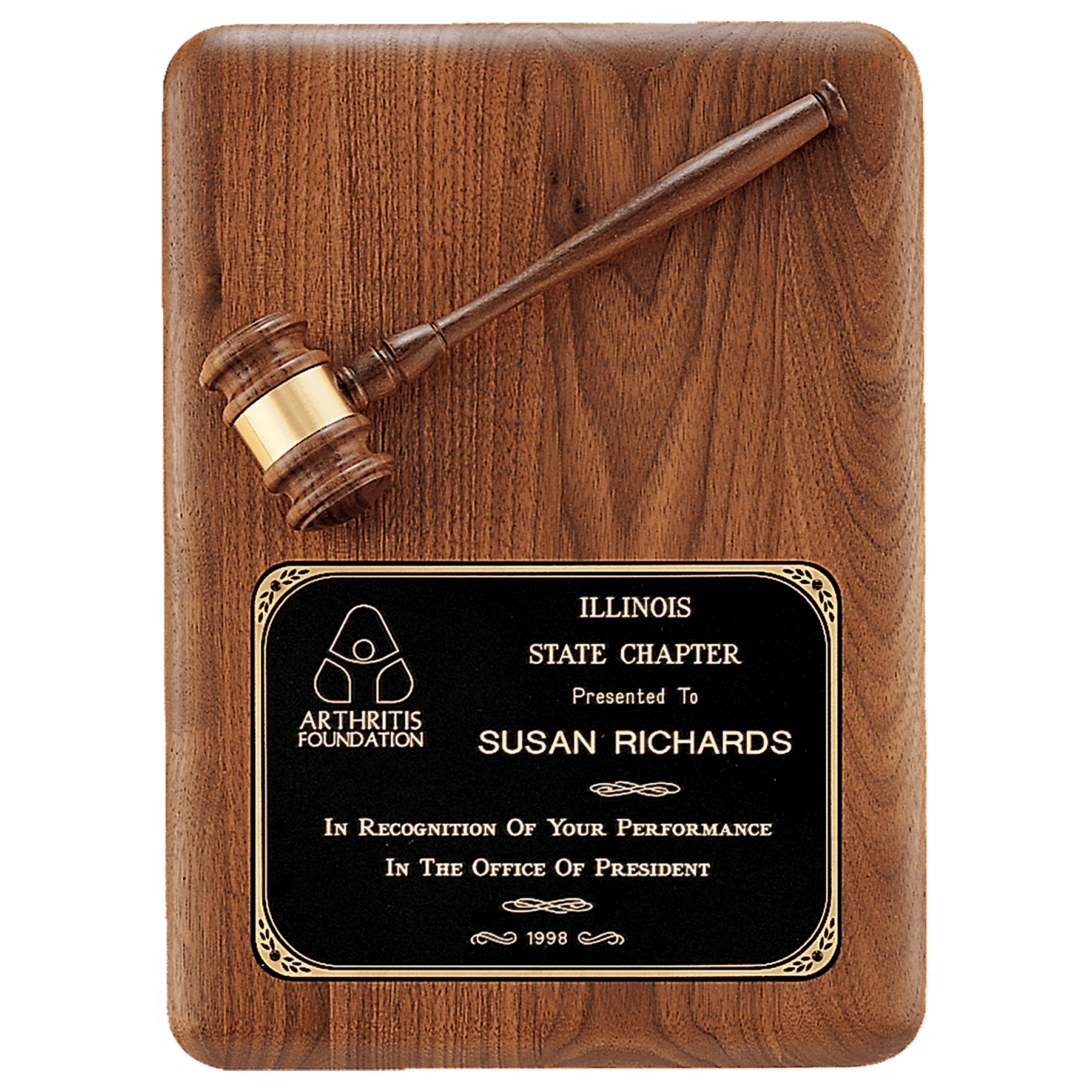 Walnut Gavel/Black Brass Plate.
