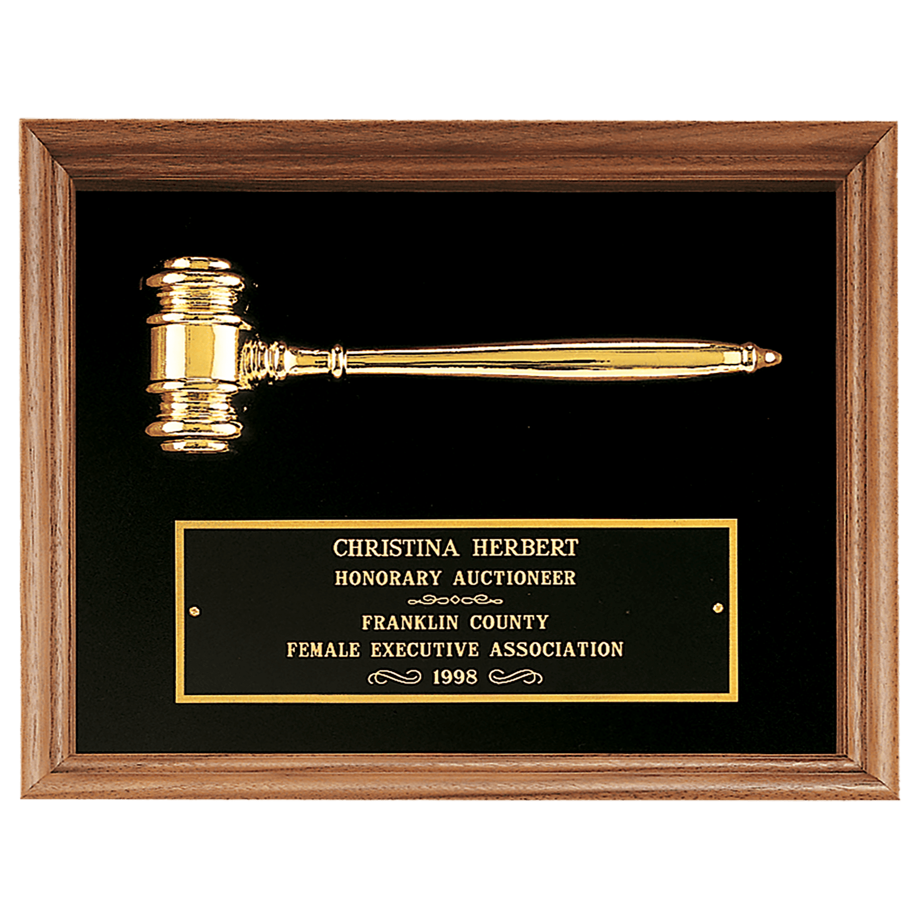 Gold Electroplated Metal Gavel on Velour.