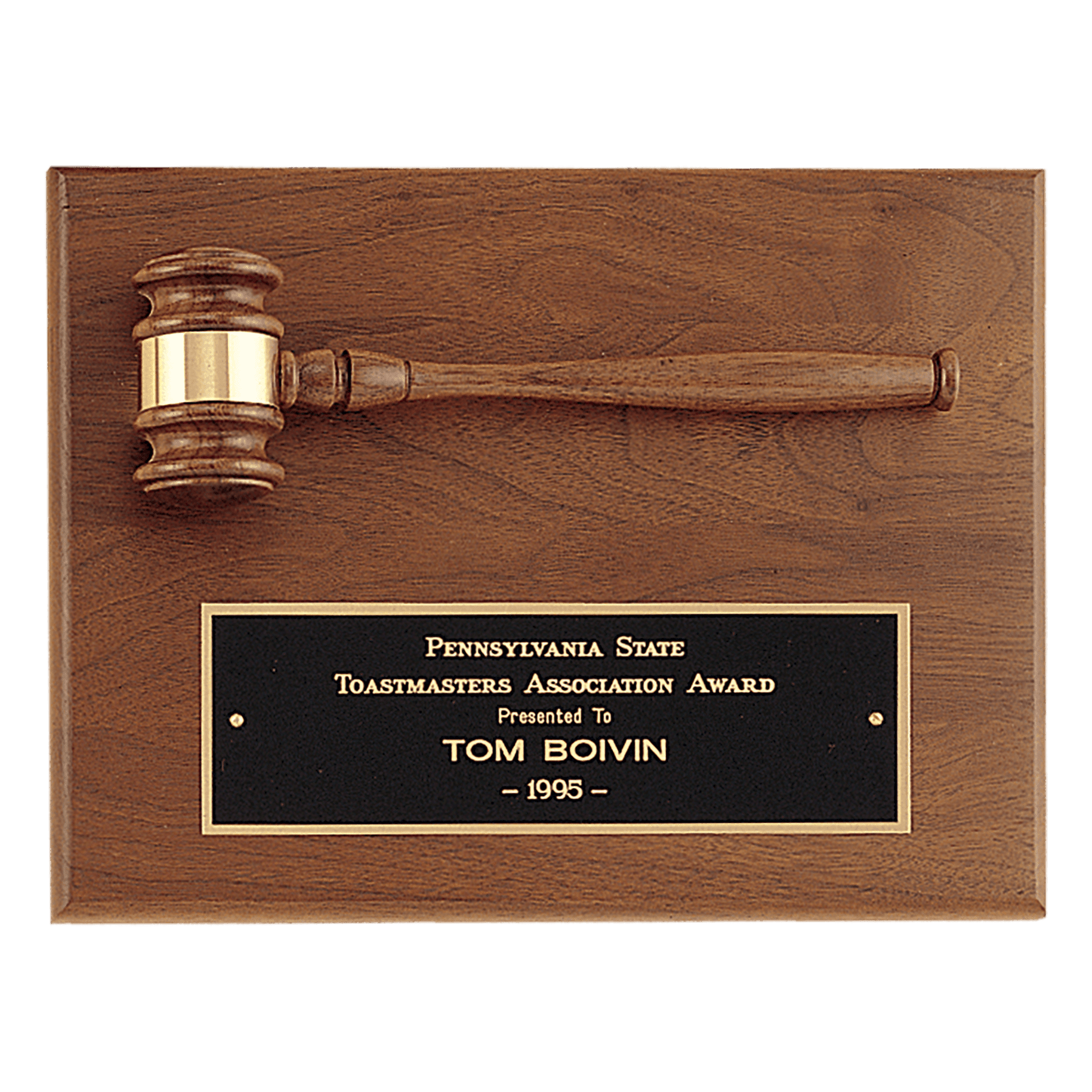 Walnut Gavel and Black Brass Plate.