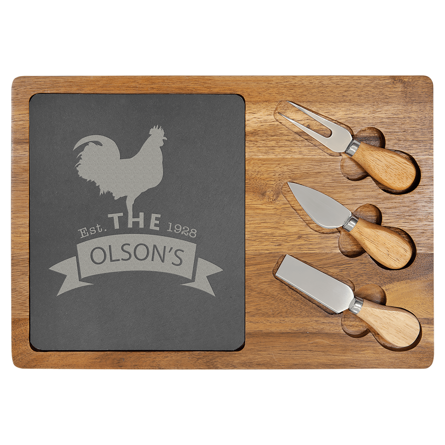 Acacia Wood/Slate Cheese Set with 3 Tools.
