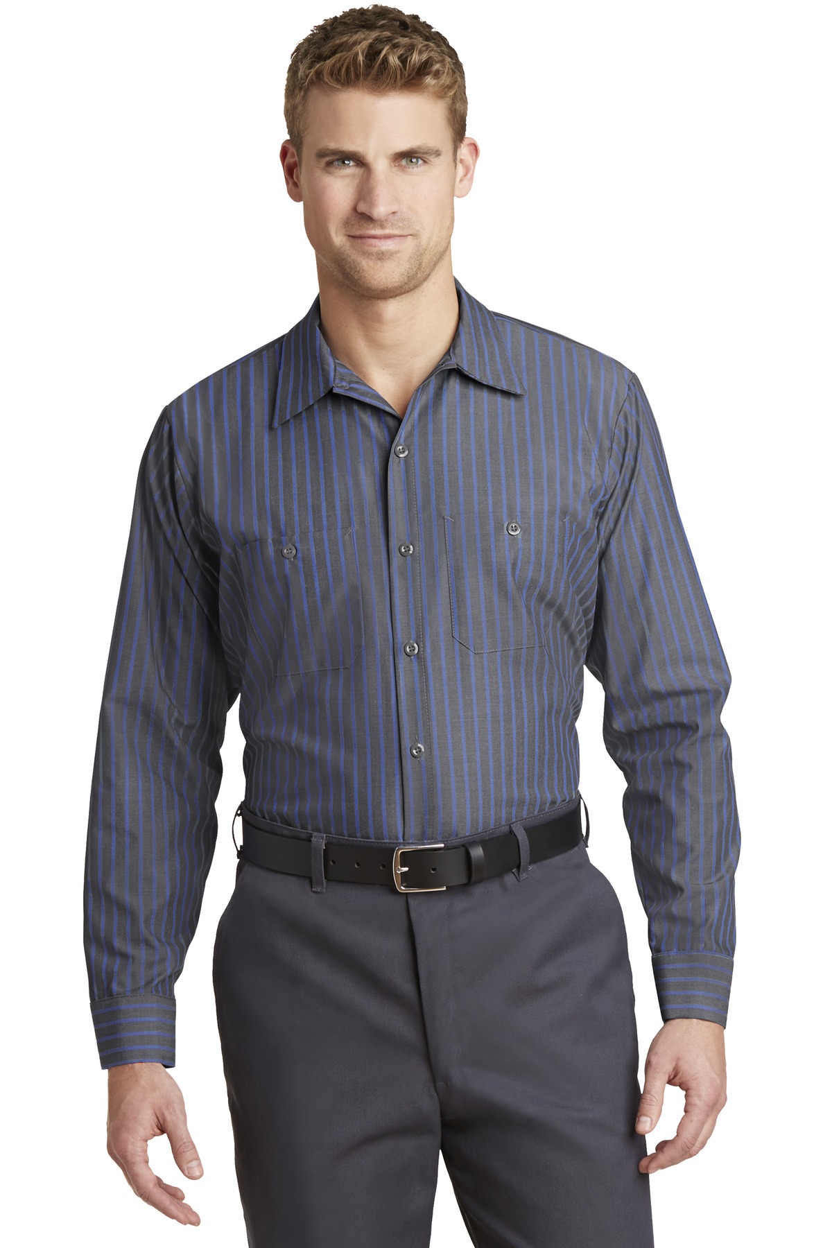 Red Kap ® Long Size, Long Sleeve Striped Industrial Work Shirt. CS10LONG