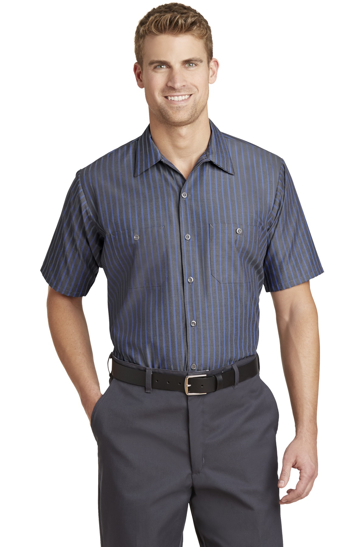 Red Kap ® Short Sleeve Striped Industrial Work Shirt. CS20