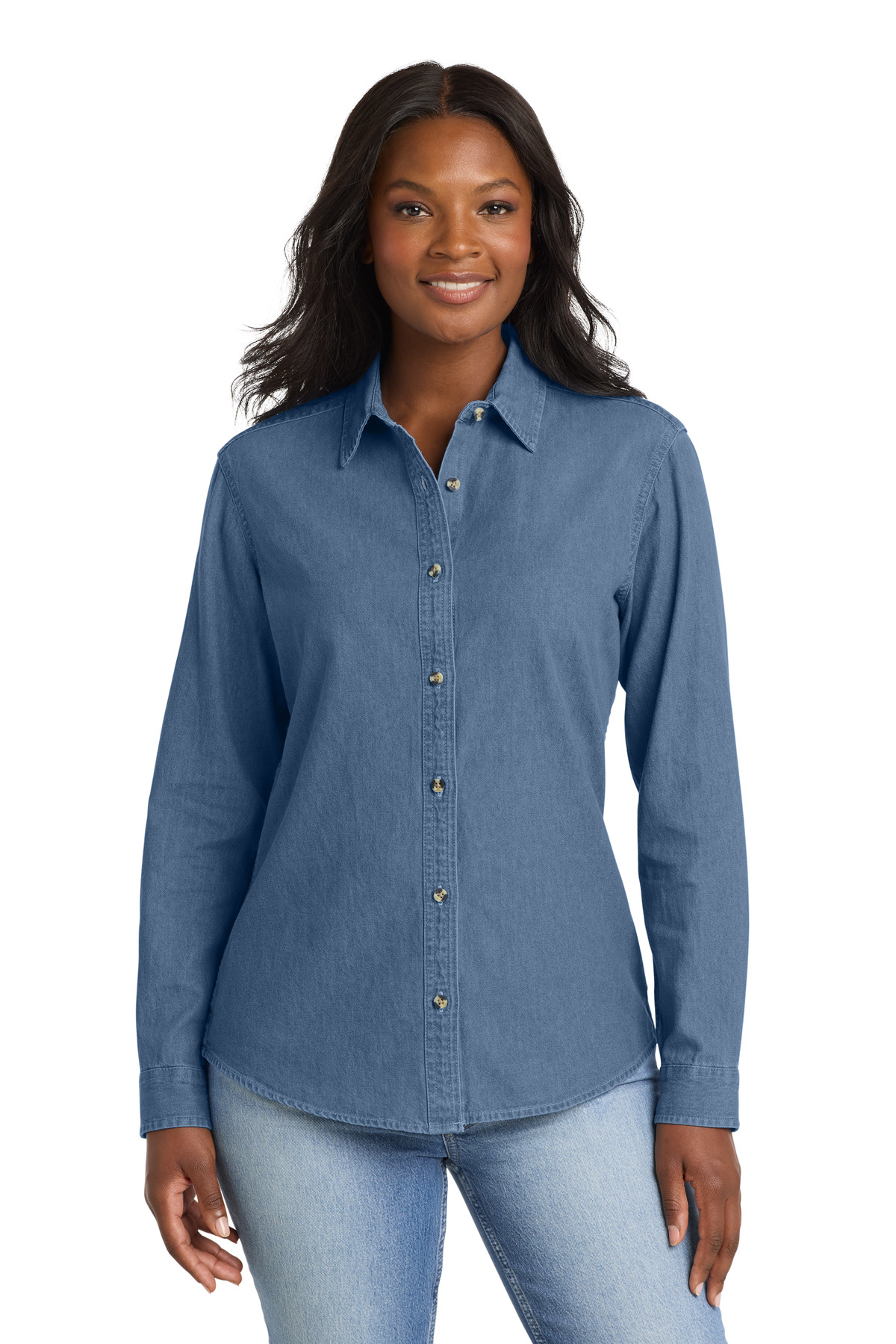 Port & Co  Women's Long Sleeve Value Denim Shirt. LSP10