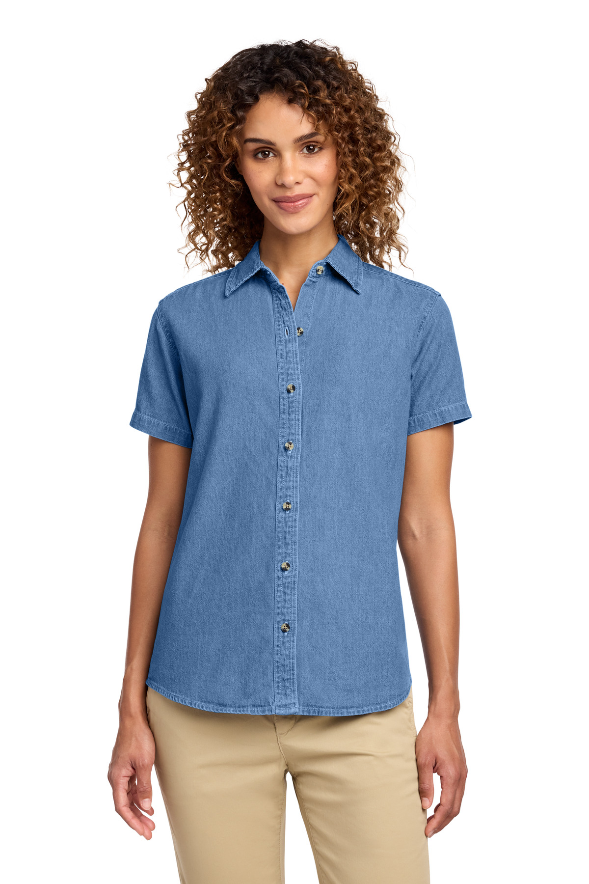Port & Co  Women's Short Sleeve Value Denim Shirt. LSP11