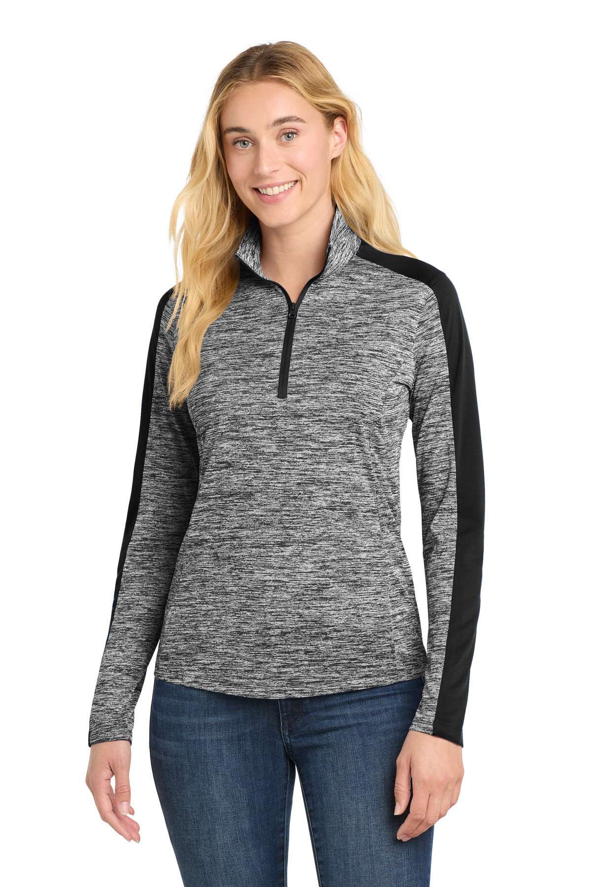 Sport-Tek ® Women's PosiCharge ® Electric Heather Colorblock 1/4-Zip Pullover. LST397