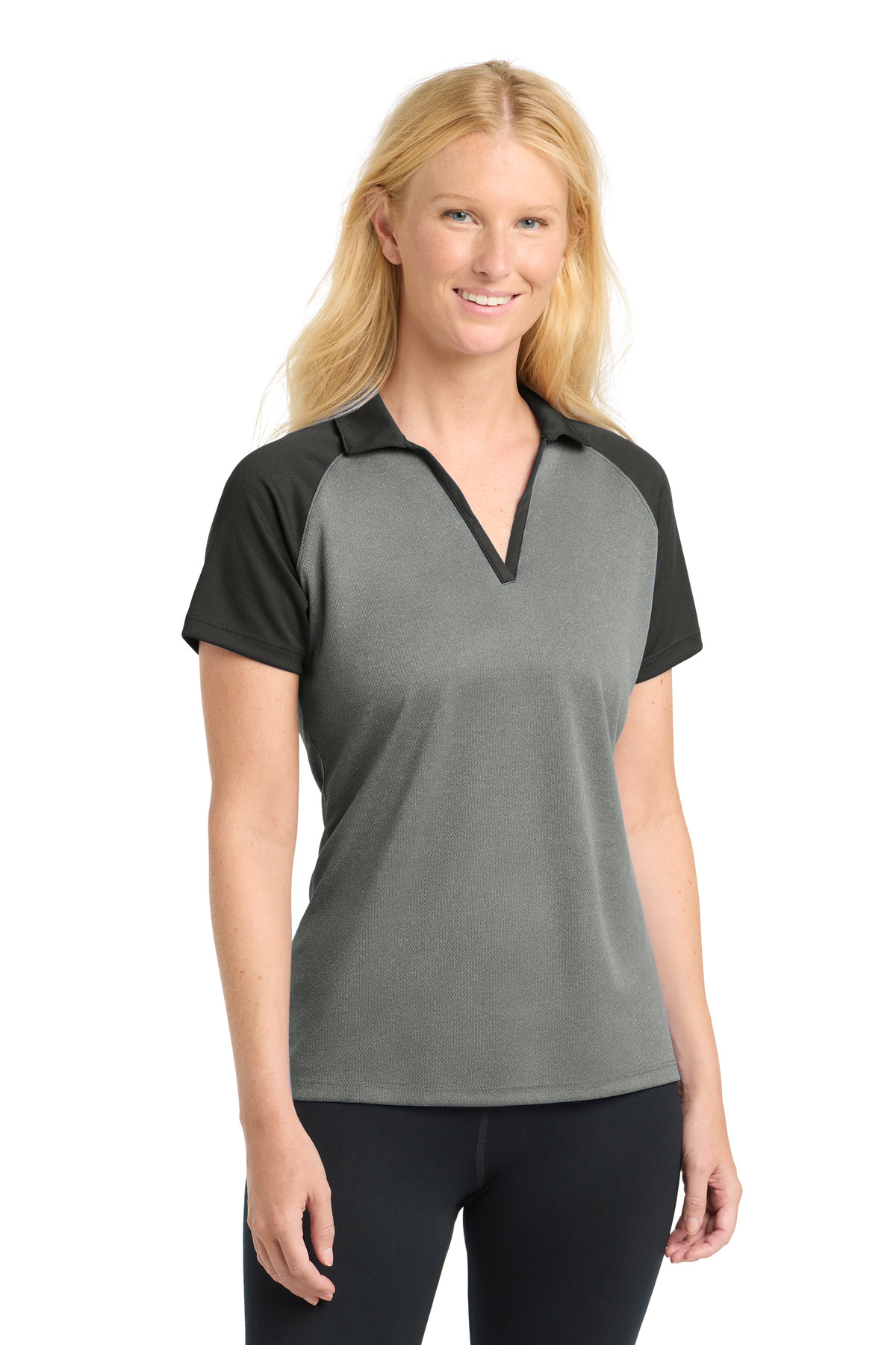 Sport-Tek ® Women's PosiCharge ® RacerMesh ® Raglan Heather Block Polo. LST641